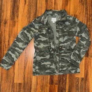 Old Navy Womens Camo Utility Jacket Green Full Zip Field Coat Size XS